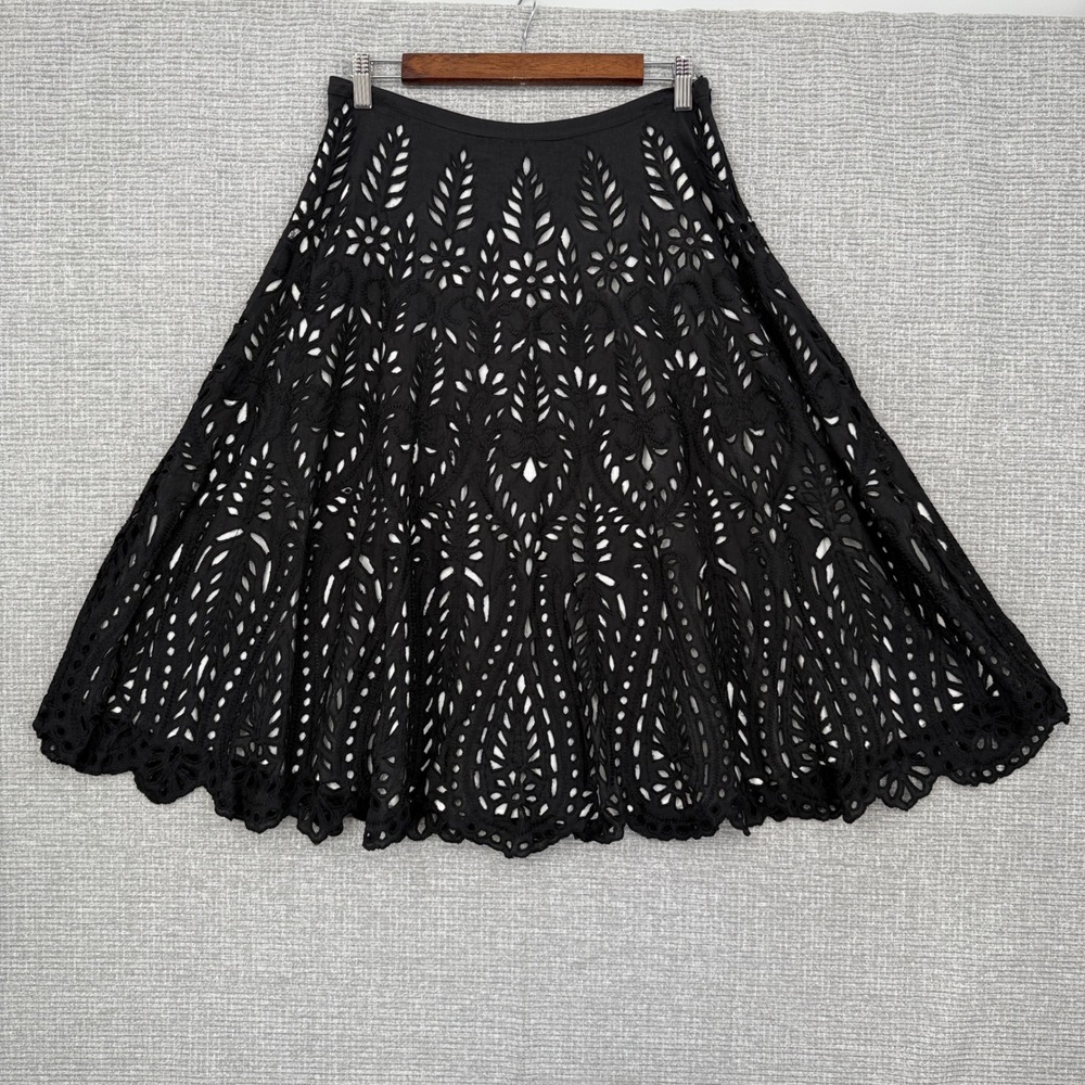 KAS New York Eyelet Skirt‎ A-Line Lined Black Cotton Sz 8P Whimsigoth Fairy Ren
